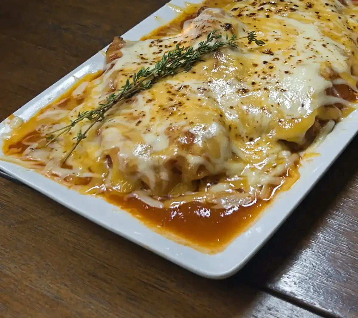 Queijo da parmegiana gratinado com maçarico na mesa